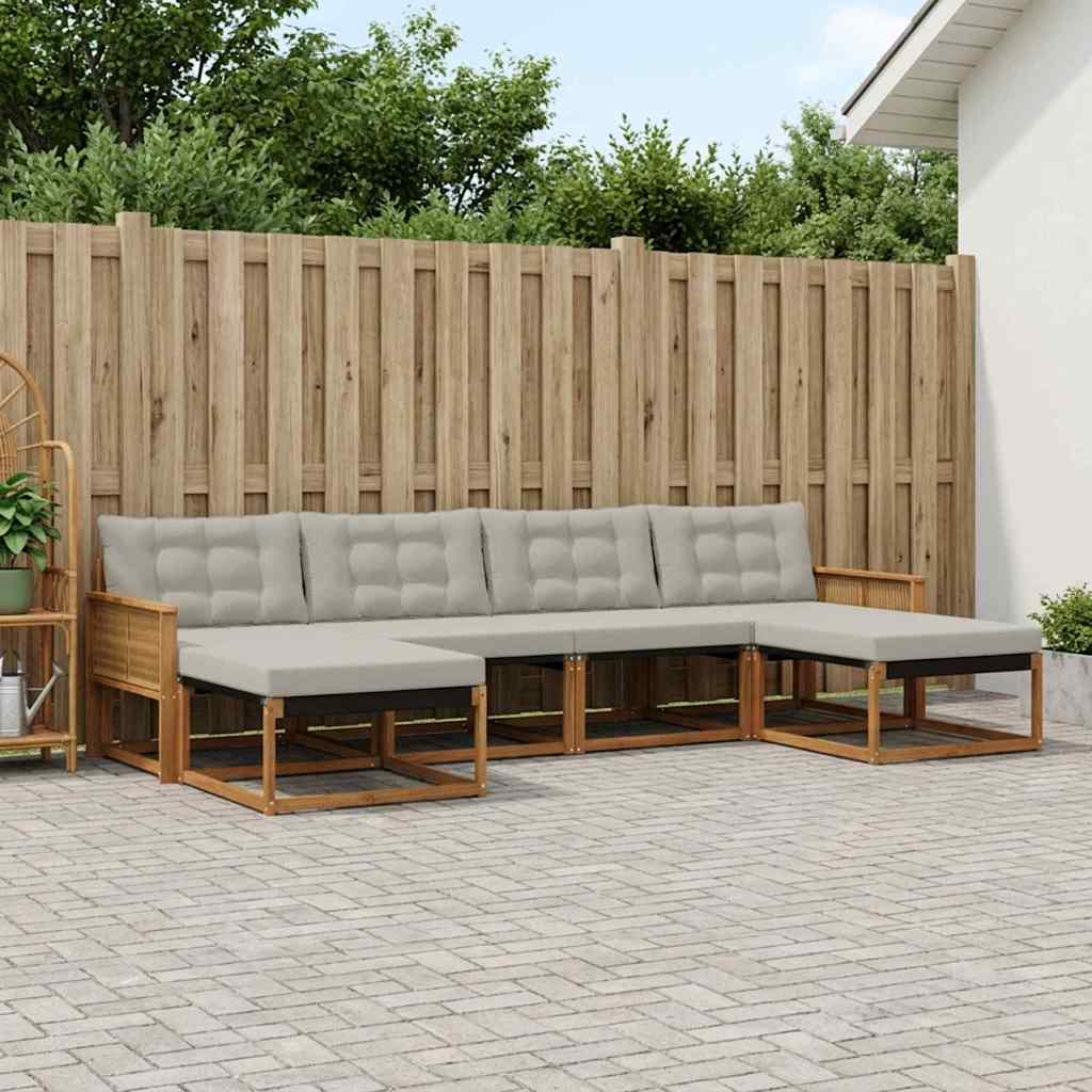 vidaXL Conjunto de sofás de exterior 6 uds. Natural y Gris Claro