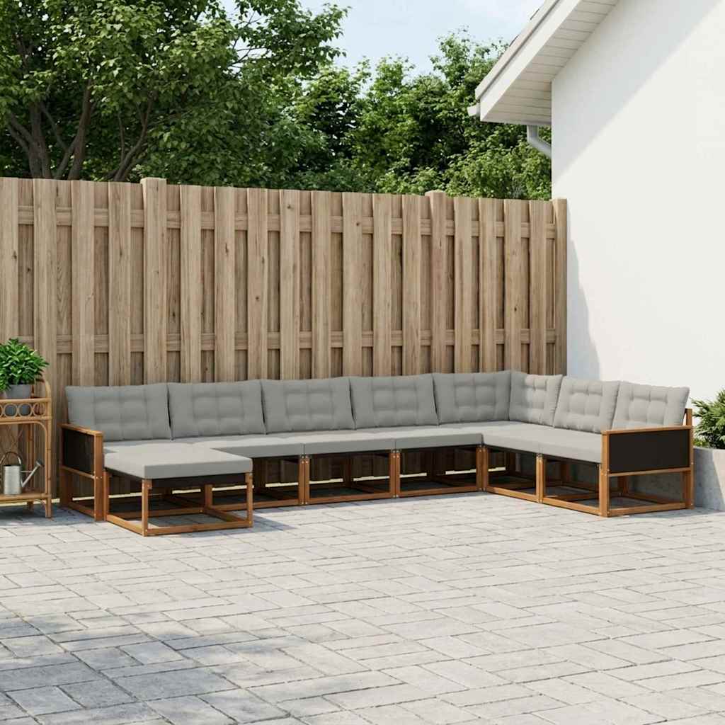vidaXL Conjunto de sofás de exterior 8 uds. Natural y Gris Claro