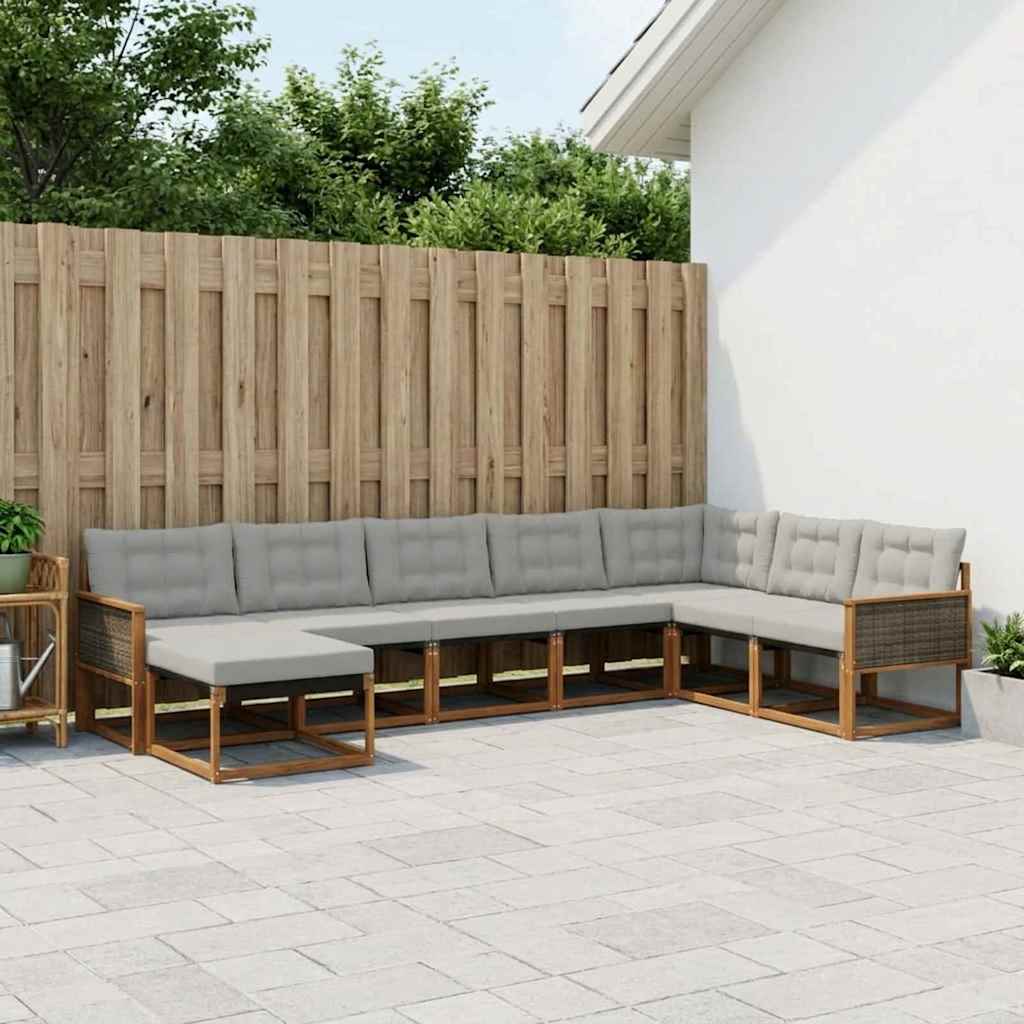 vidaXL Conjunto de sofás de exterior 8 uds. Natural y Gris Claro