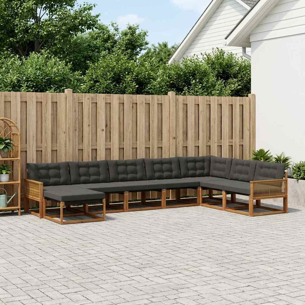 vidaXL Conjunto de sofás de exterior 8 uds. Natural y negro
