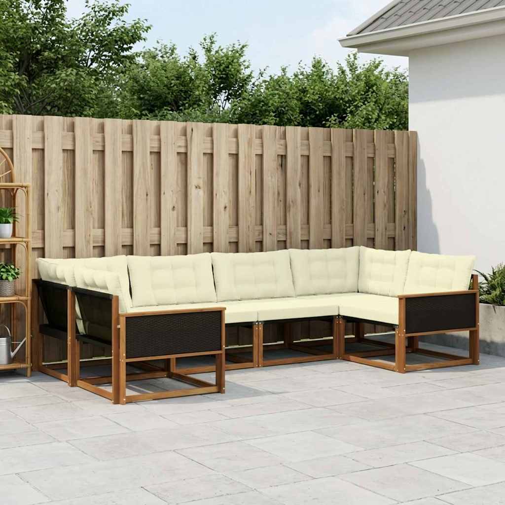 vidaXL Conjunto de sofás de exterior 6 uds. Natural y Crema