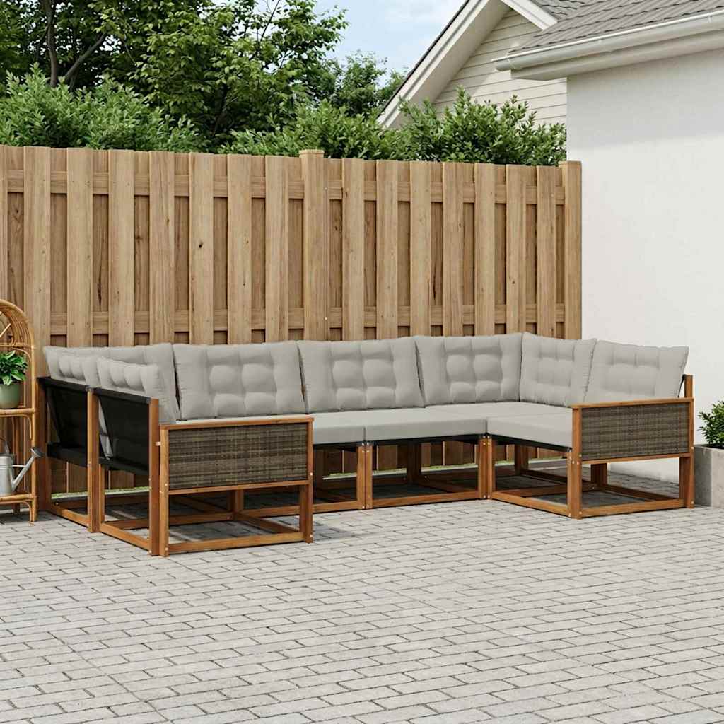 vidaXL Conjunto de sofás de exterior 6 uds. Natural y Gris Claro