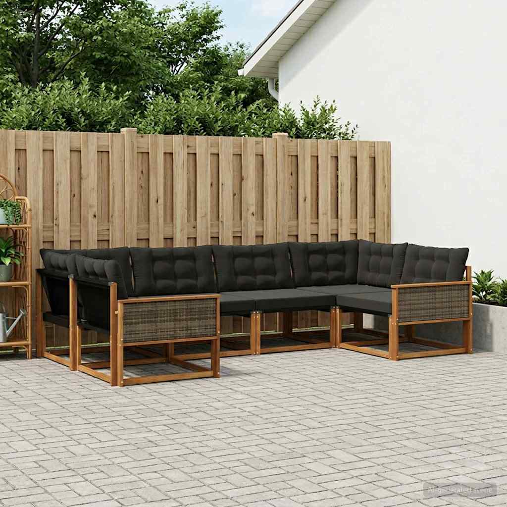vidaXL Conjunto de sofás de exterior 6 uds. Natural y negro