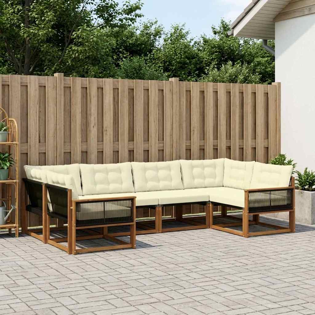 vidaXL Conjunto de sofás de exterior 6 uds. Natural y Crema