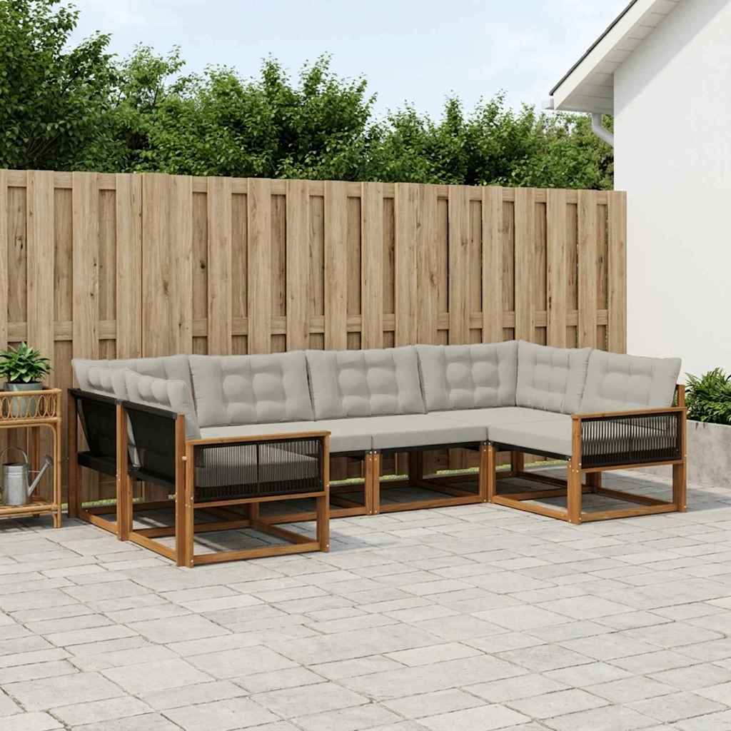 vidaXL Conjunto de sofás de exterior 6 uds. Natural y Gris Claro