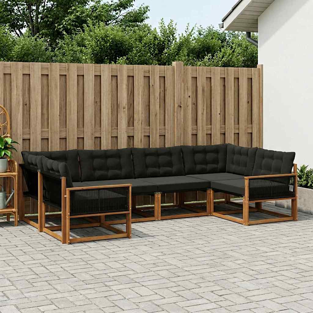 vidaXL Conjunto de sofás de exterior 6 uds. Natural y negro