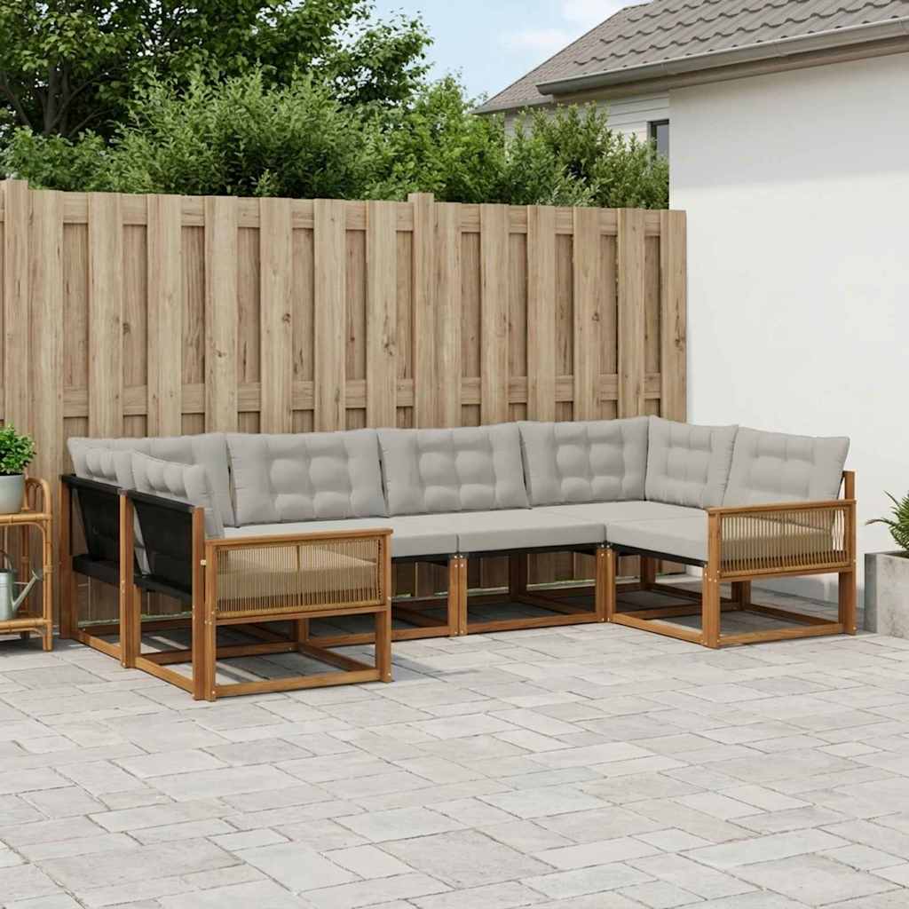 vidaXL Conjunto de sofás de exterior 6 uds. Natural y Gris Claro