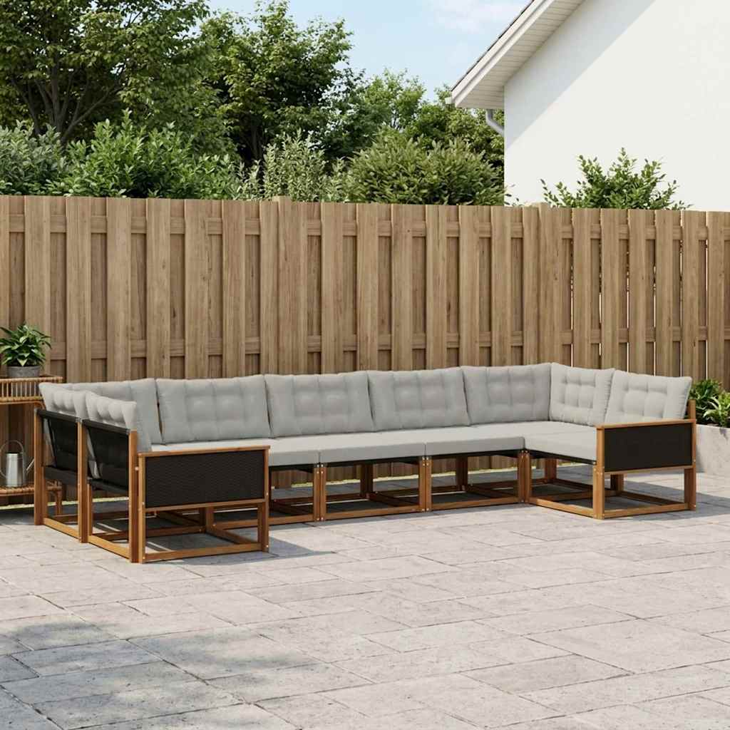 vidaXL Conjunto de sofás de exterior 7 uds. Natural y Gris Claro