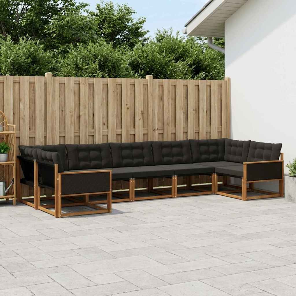 vidaXL Conjunto de sofás de exterior 7 uds. Natural y negro