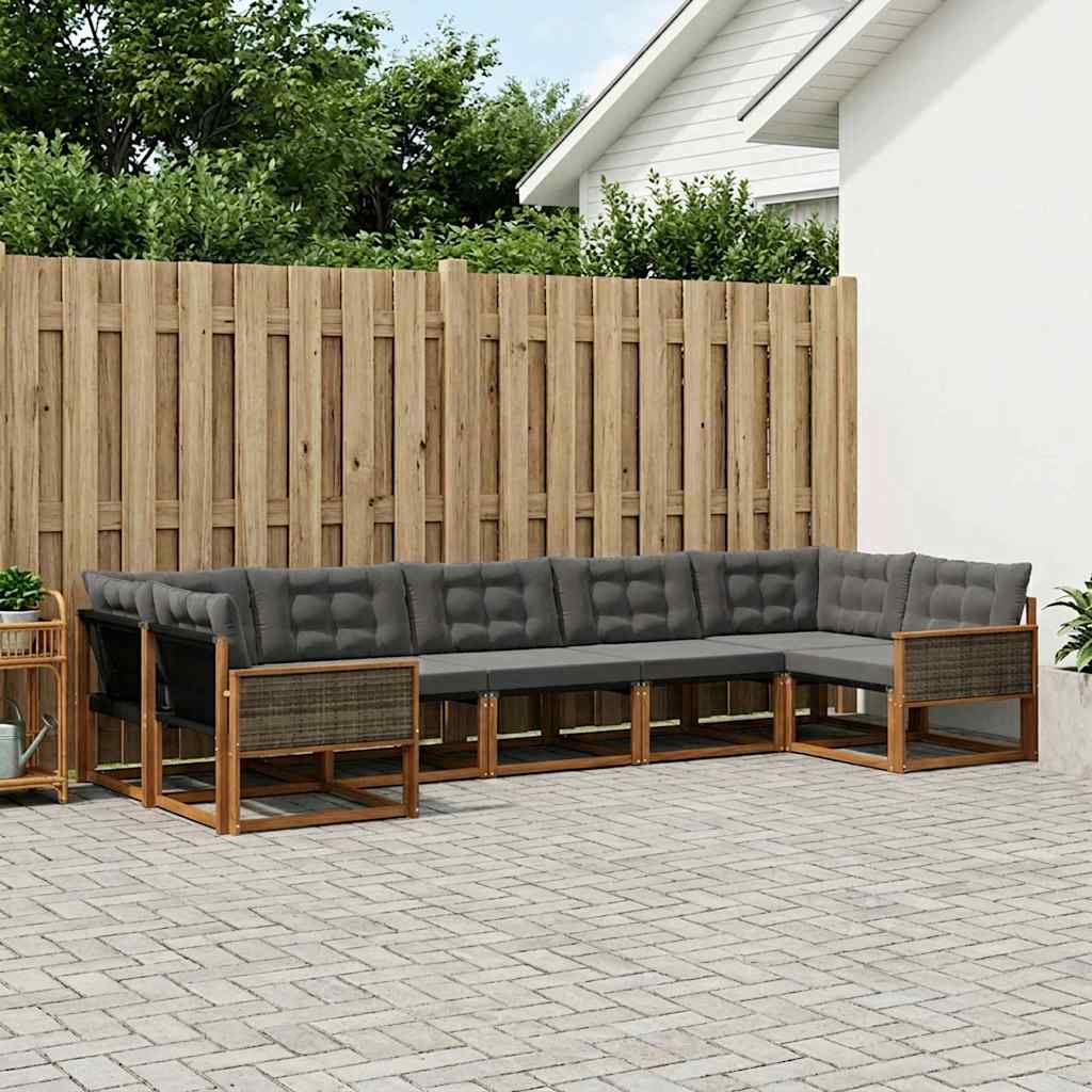 vidaXL Conjunto de sofás de exterior 7 uds. Natural y negro