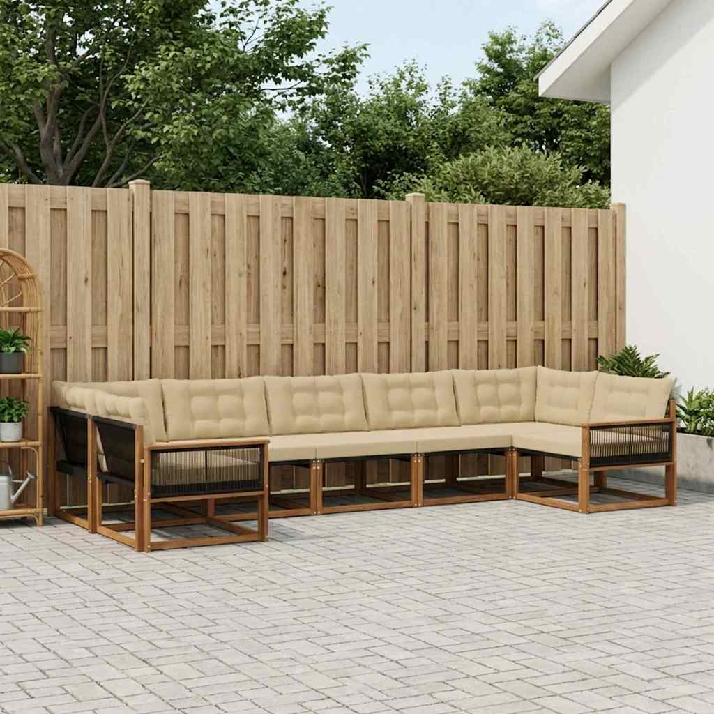 vidaXL Conjunto de sofás de exterior 7 uds. Natural y Beige