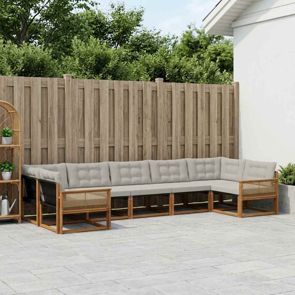 vidaXL Conjunto de sofás de exterior 7 uds. Natural y Gris Claro