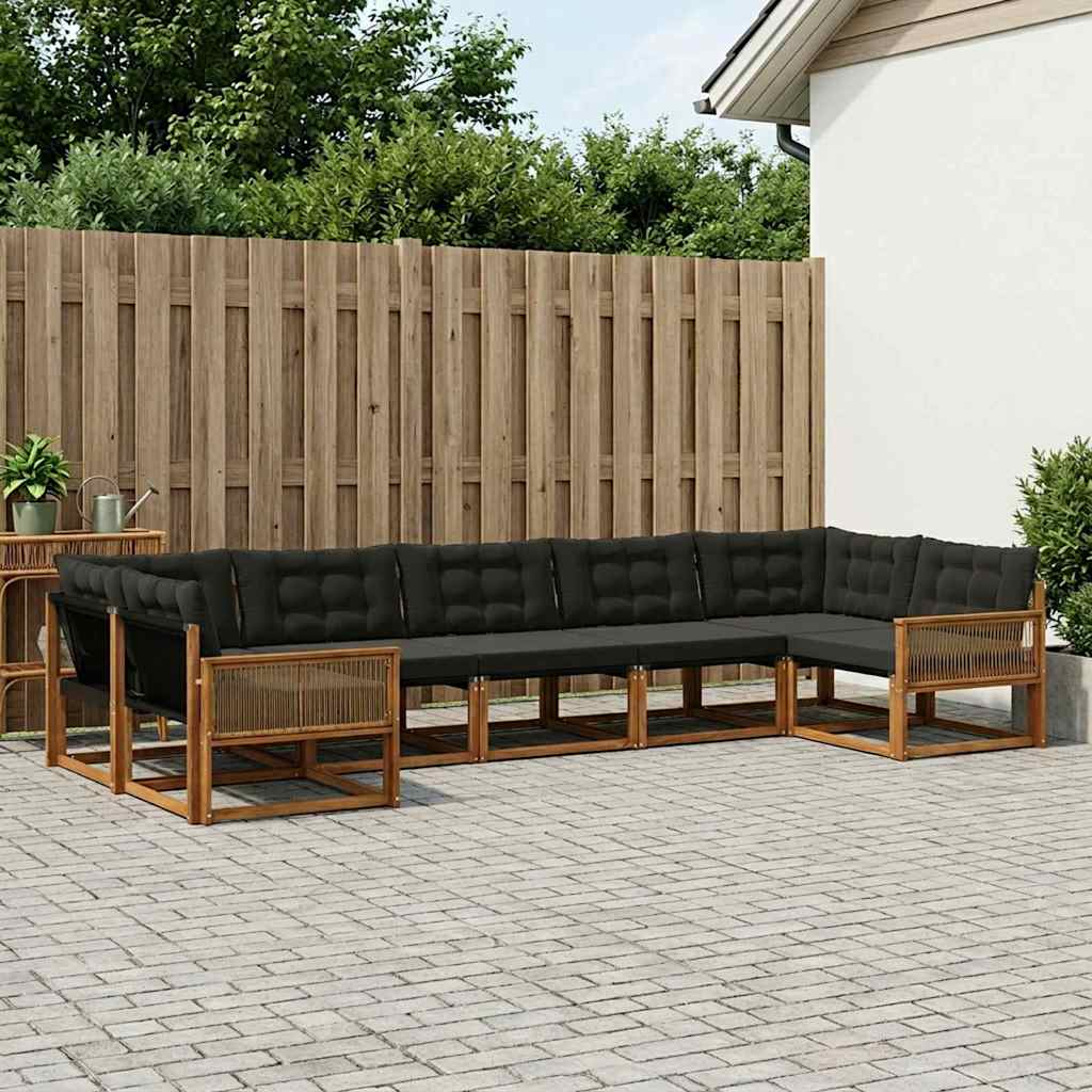 vidaXL Conjunto de sofás de exterior 7 uds. Natural y negro