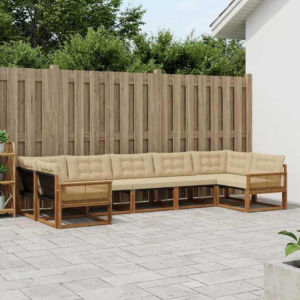 vidaXL Conjunto de sofás de exterior 7 uds. Natural y Beige
