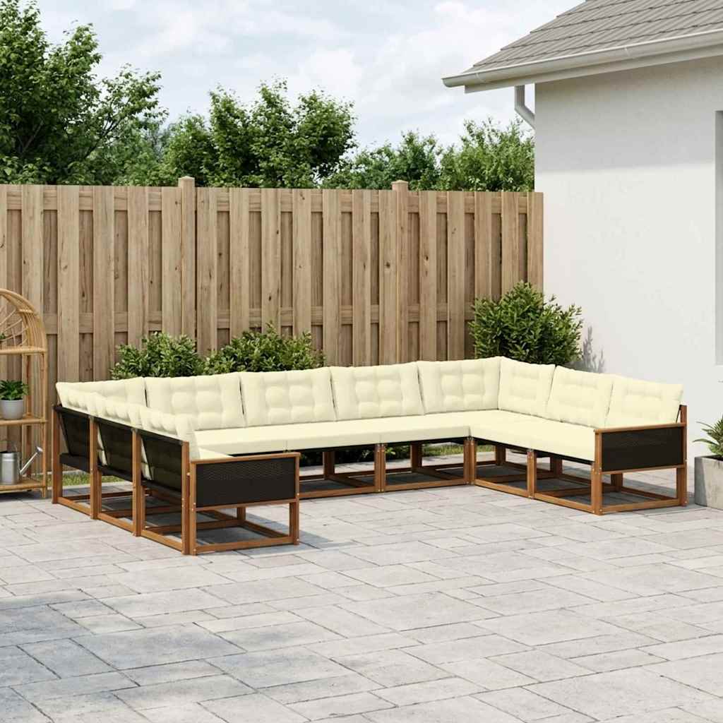 vidaXL Conjunto de sofás de exterior 9 uds. Natural y Crema