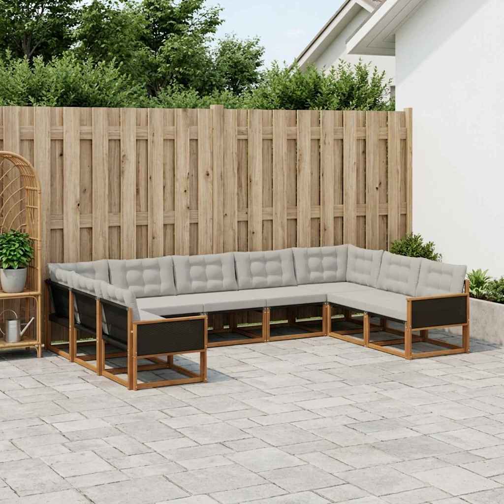 vidaXL Conjunto de sofás de exterior 9 uds. Natural y Gris Claro