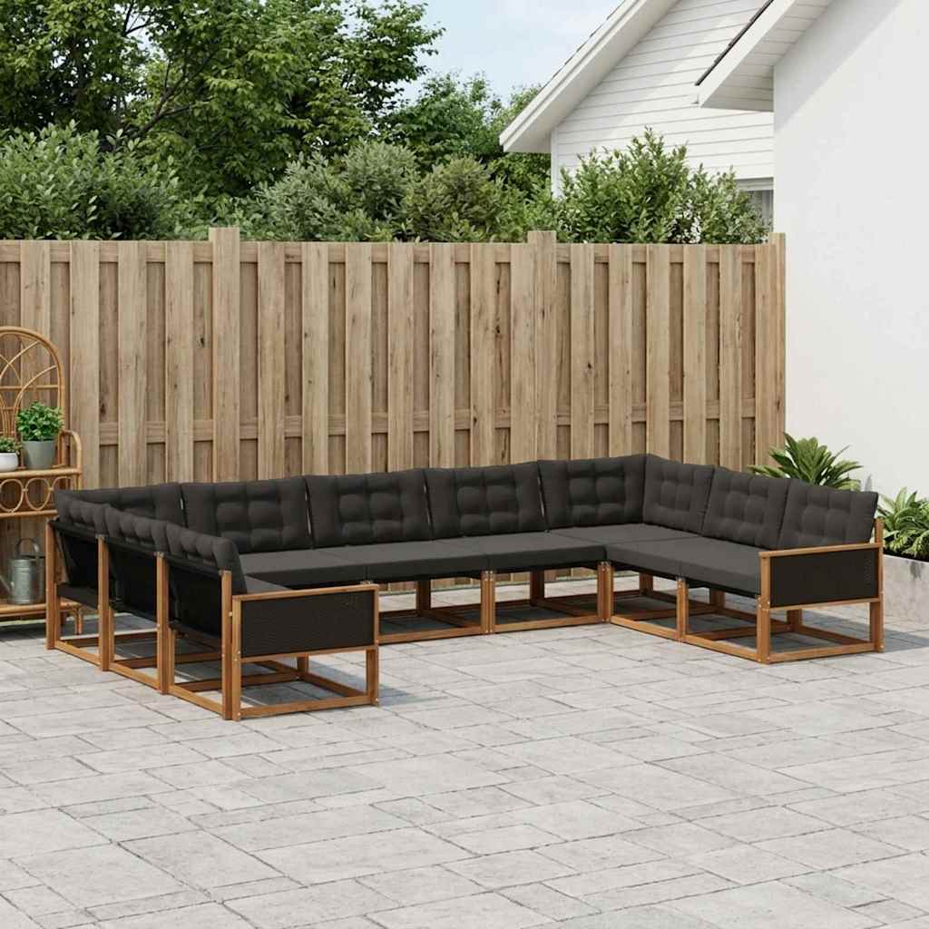 vidaXL Conjunto de sofás de exterior 9 uds. Natural y negro