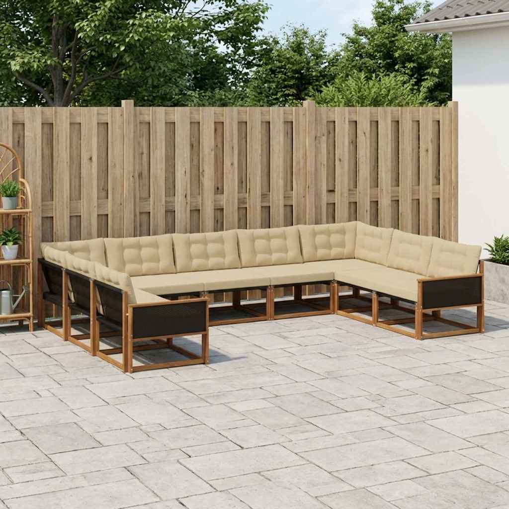vidaXL Conjunto de sofás de exterior 9 uds. Natural y Beige