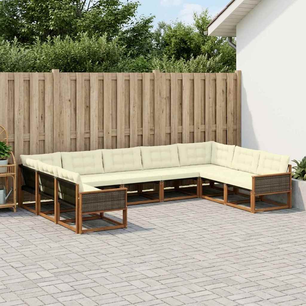 vidaXL Conjunto de sofás de exterior 9 uds. Natural y Crema