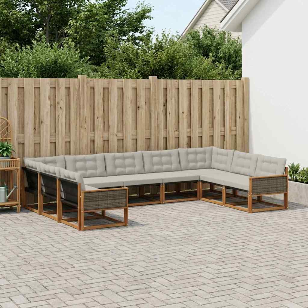 vidaXL Conjunto de sofás de exterior 9 uds. Natural y Gris Claro