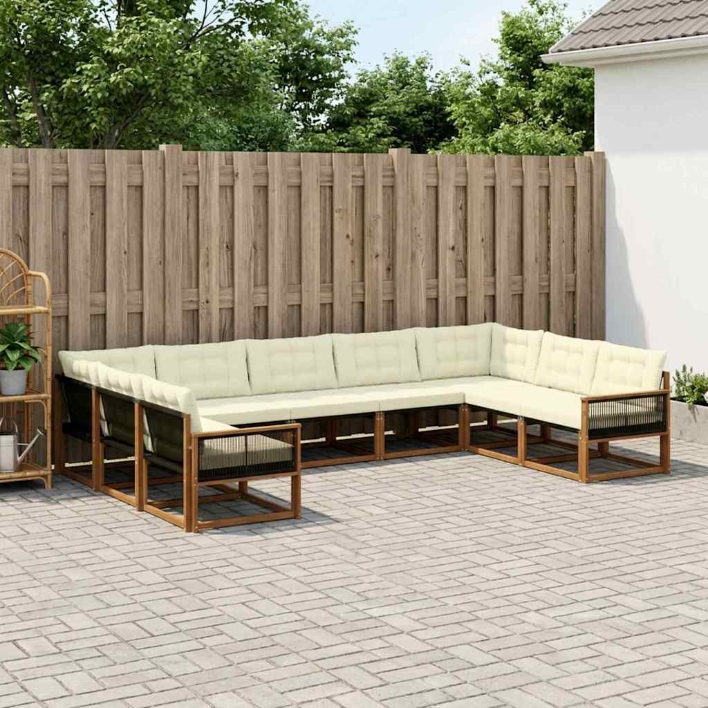 vidaXL Conjunto de sofás de exterior 9 uds. Natural y Crema