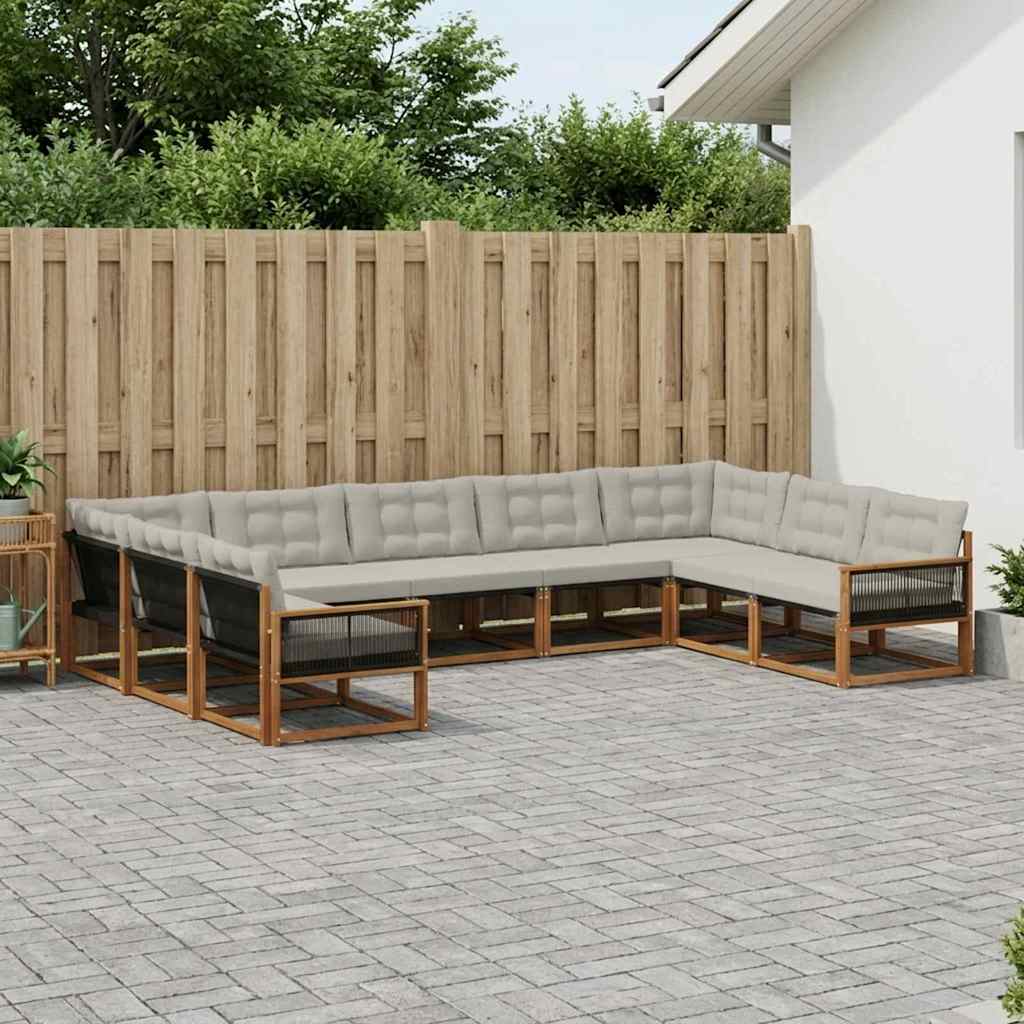 vidaXL Conjunto de sofás de exterior 9 uds. Natural y Gris Claro