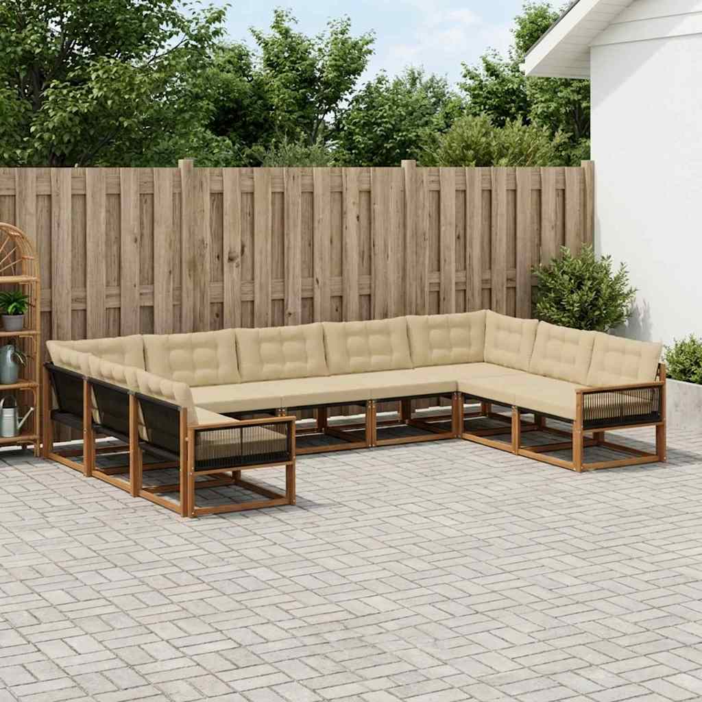 vidaXL Conjunto de sofás de exterior 9 uds. Natural y Beige