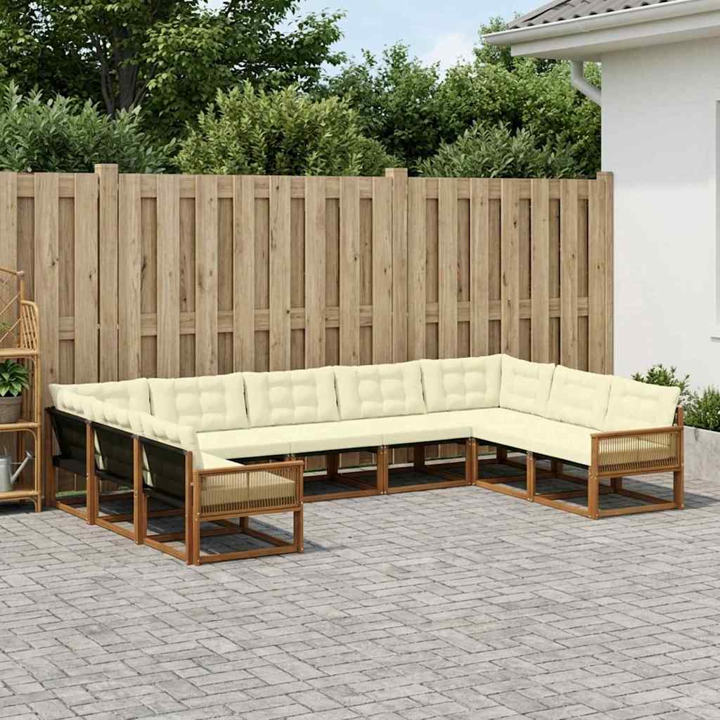 vidaXL Conjunto de sofás de exterior 9 uds. Natural y Crema