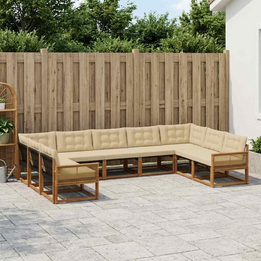vidaXL Conjunto de sofás de exterior 9 uds. Natural y Beige