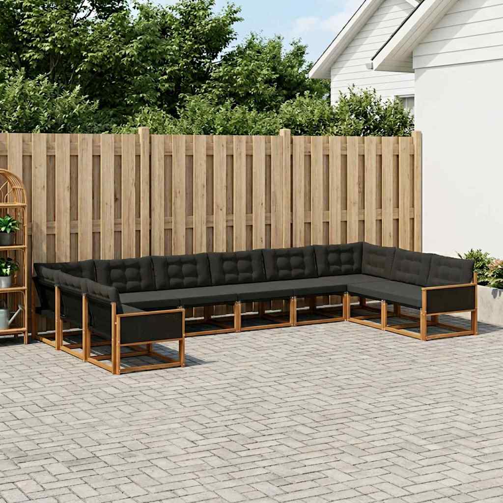 vidaXL Conjunto de sofás de exterior 10 uds. Natural y negro