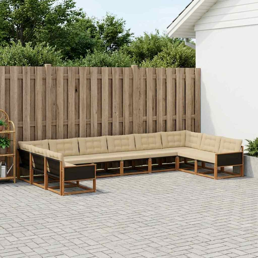 vidaXL Conjunto de sofás de exterior 10 uds. Natural y Beige