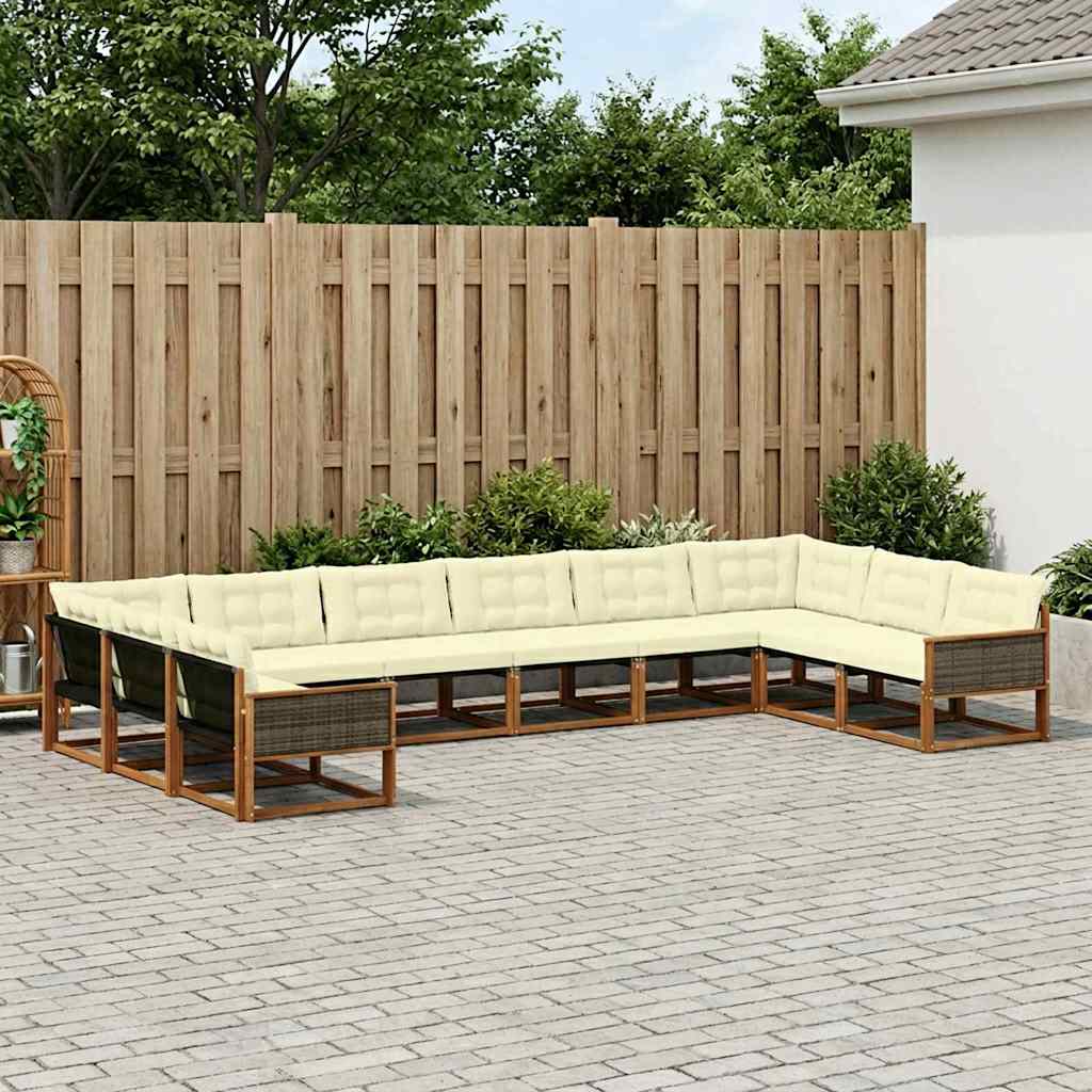 vidaXL Conjunto de sofás de exterior 10 uds. Natural y Crema