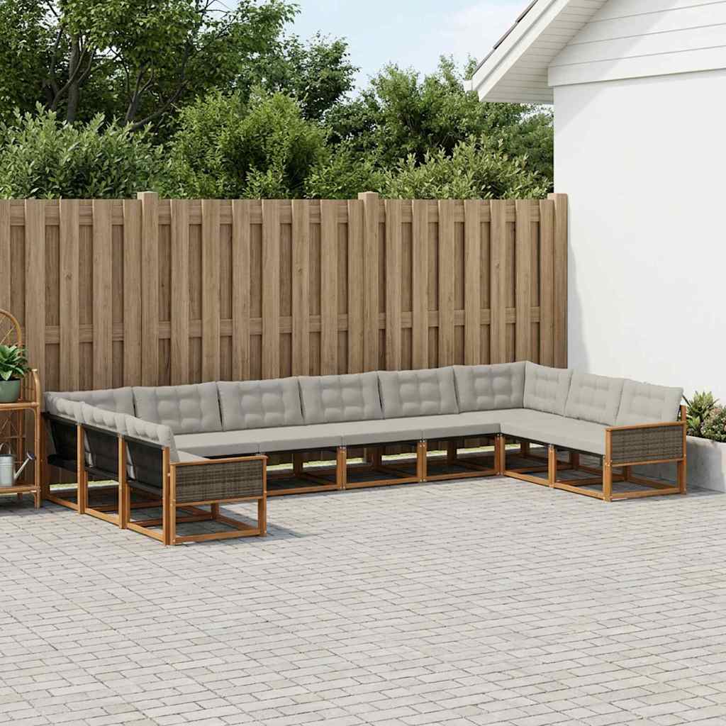 vidaXL Conjunto de sofás de exterior 10 uds. Natural y Gris Claro