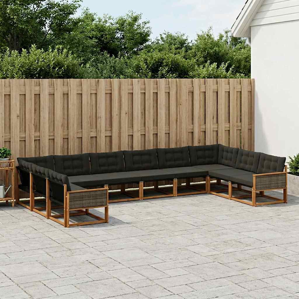 vidaXL Conjunto de sofás de exterior 10 uds. Natural y negro