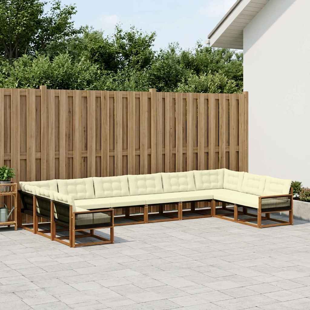 vidaXL Conjunto de sofás de exterior 10 uds. Natural y Crema