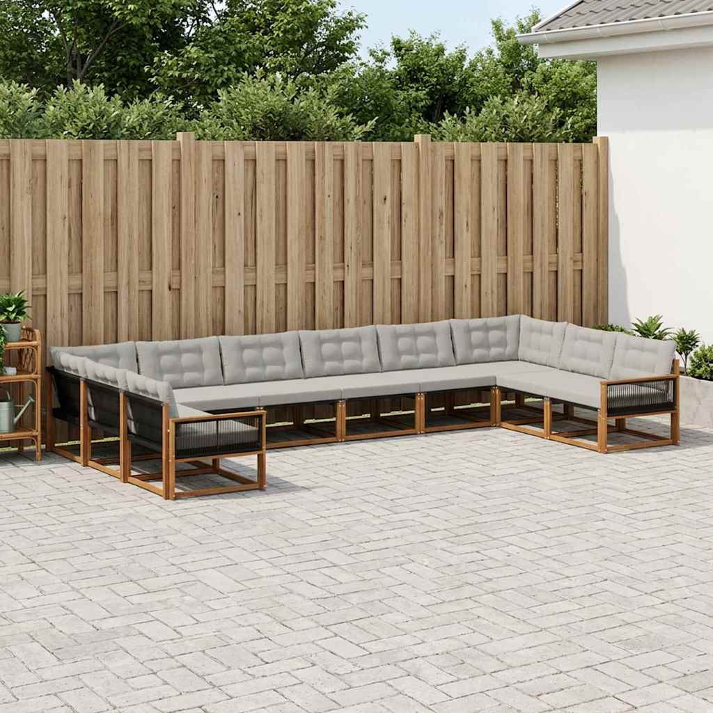 vidaXL Conjunto de sofás de exterior 10 uds. Natural y Gris Claro