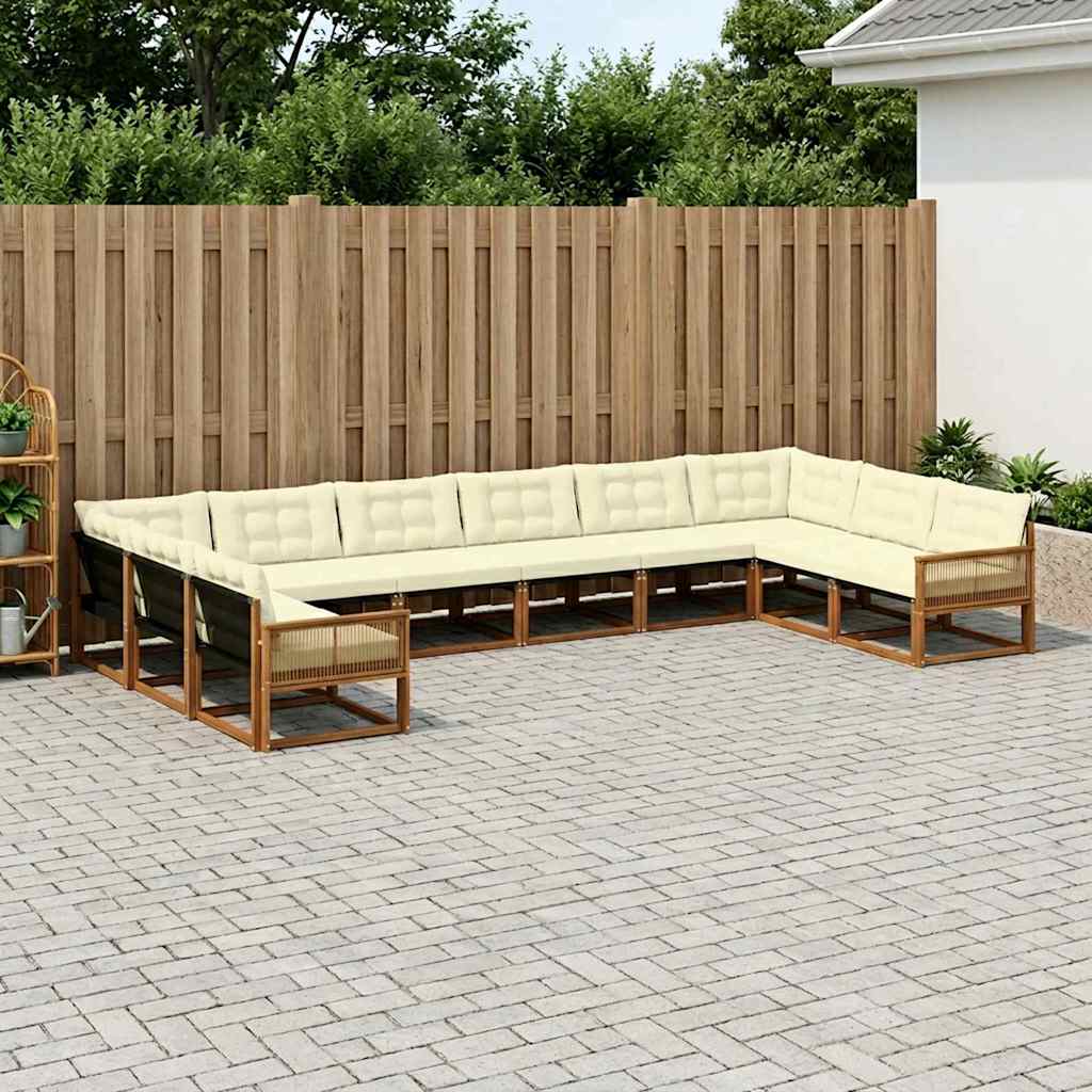 vidaXL Conjunto de sofás de exterior 10 uds. Natural y Crema
