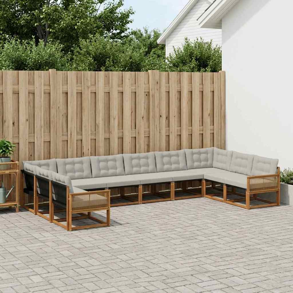 vidaXL Conjunto de sofás de exterior 10 uds. Natural y Gris Claro