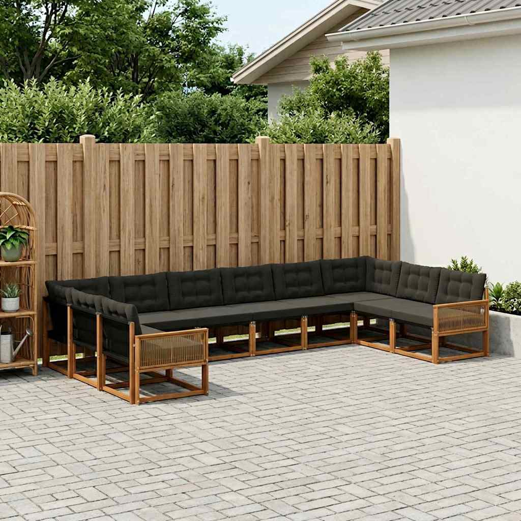 vidaXL Conjunto de sofás de exterior 10 uds. Natural y negro