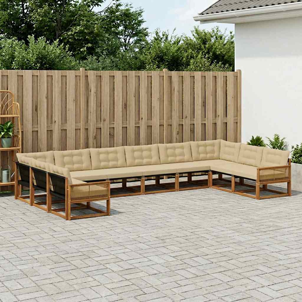 vidaXL Conjunto de sofás de exterior 10 uds. Natural y Beige