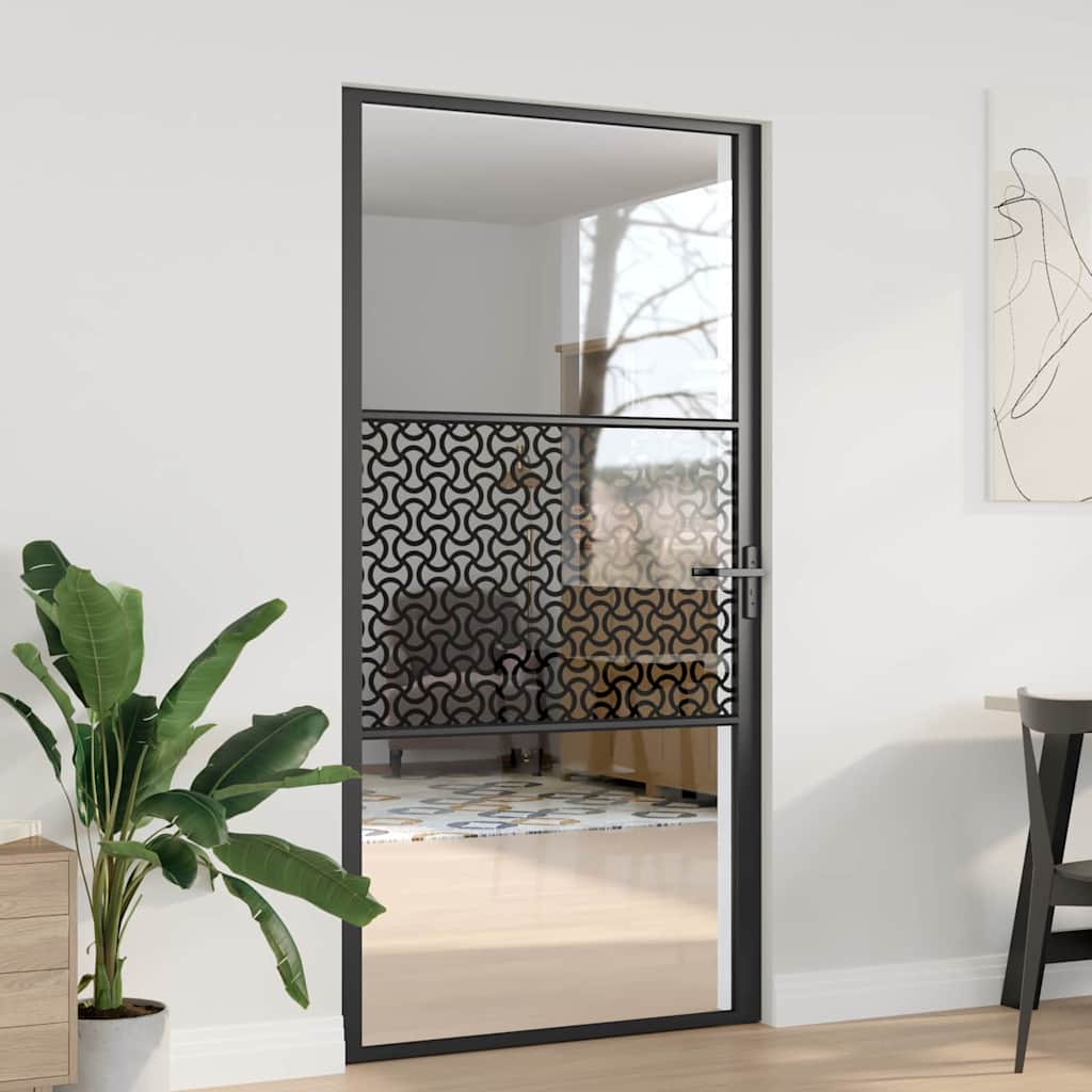 vidaXL Puerta de Vidrio 102,5 x 3,5 x 201,5 cm Aluminio Negro