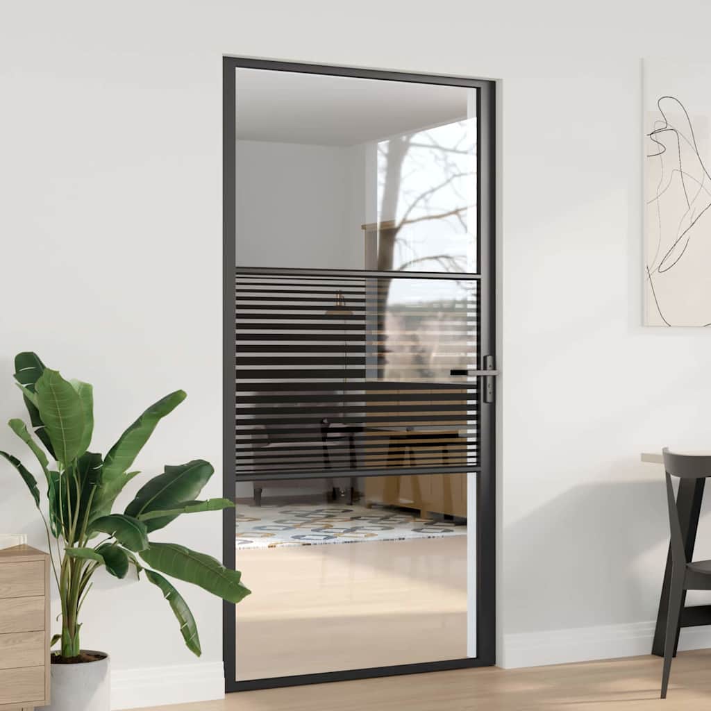 vidaXL Puerta de Vidrio 102,5 x 3,5 x 201,5 cm Aluminio Negro
