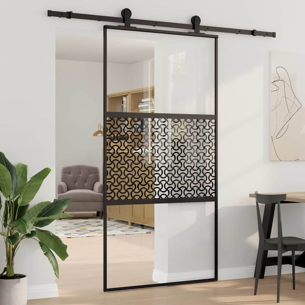 vidaXL Puerta de Vidrio 102,5 x 2 x 205 cm Aluminio Negro