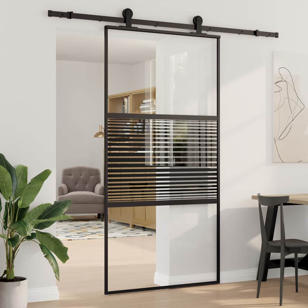 vidaXL Puerta de Vidrio 102,5 x 2 x 205 cm Aluminio Negro