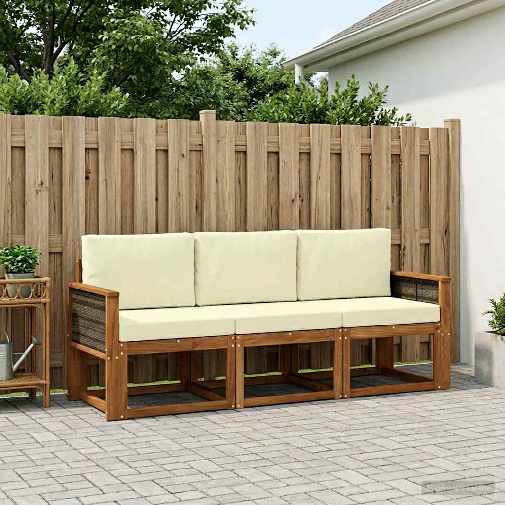 vidaXL Conjunto de sofás de exterior 3 uds. Natural y Crema