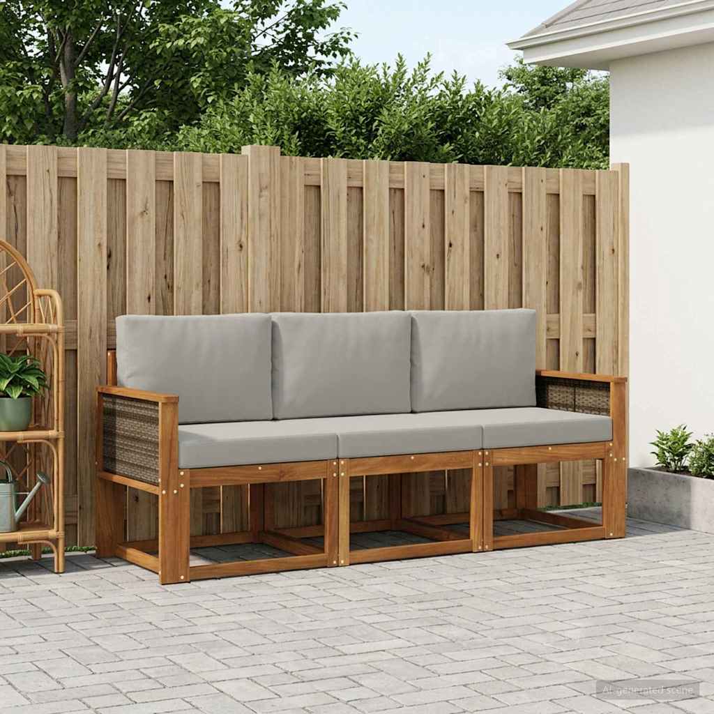 vidaXL Conjunto de sofás de exterior 3 uds. Natural y Gris Claro