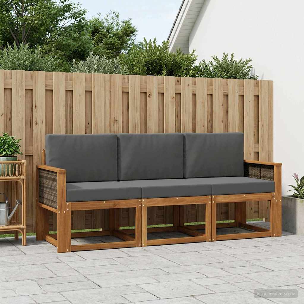 vidaXL Conjunto de sofás de exterior 3 uds. Natural y Antracita