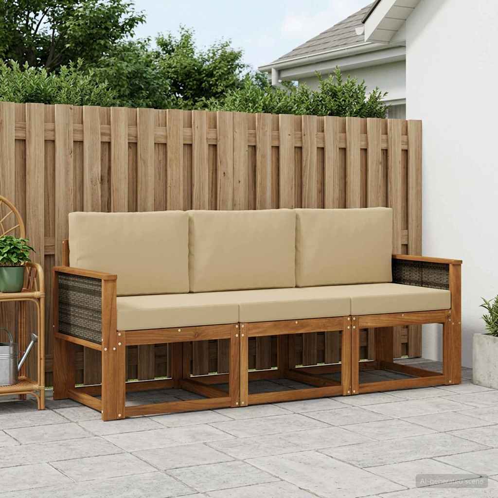 vidaXL Conjunto de sofás de exterior 3 uds. Natural