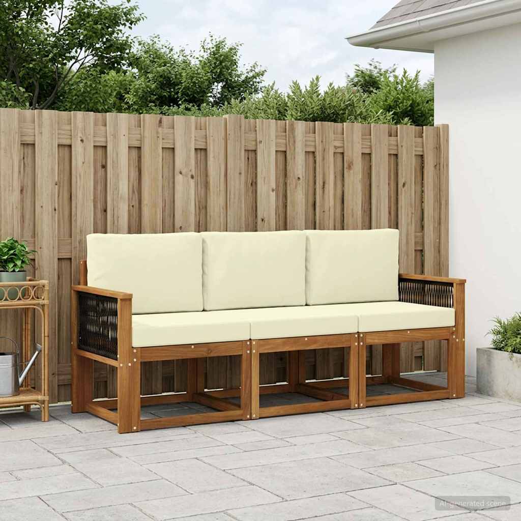 vidaXL Conjunto de sofás de exterior 3 uds. Natural y Crema