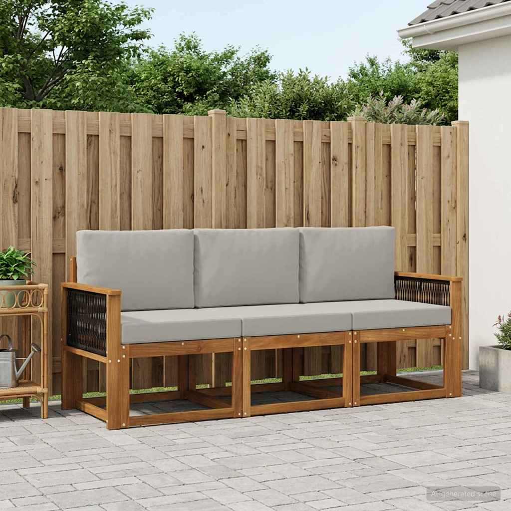 vidaXL Conjunto de sofás de exterior 3 uds. Natural y Gris Claro